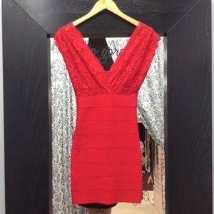 Bebe red form fitting lace top mini dress size S